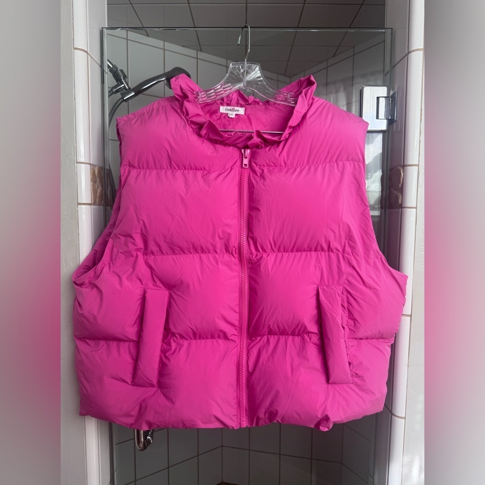 GeeGee Hot Pink Ruffled Puffer Vest size 2x